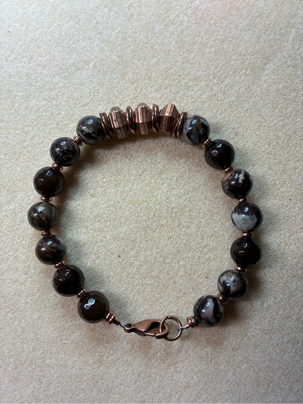 Women's Brown Beaded Bracelet with Copper Accents